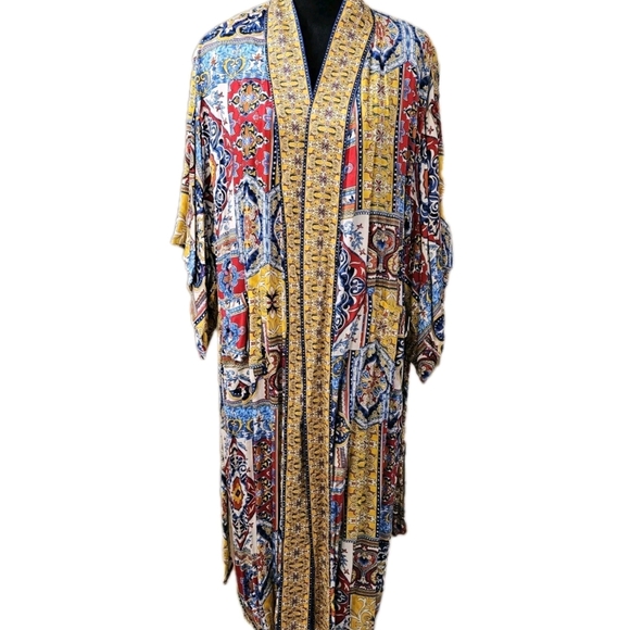 Haute Hippie Colorful Patterned Kimono Robe-Size Small - Picture 7 of 13